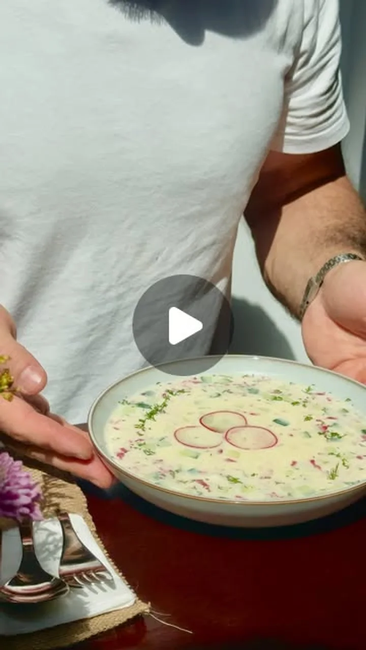 A bowl of okroshka held at Lucy